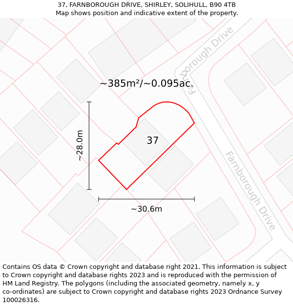 37, FARNBOROUGH DRIVE, SHIRLEY, SOLIHULL, B90 4TB: Plot and title map