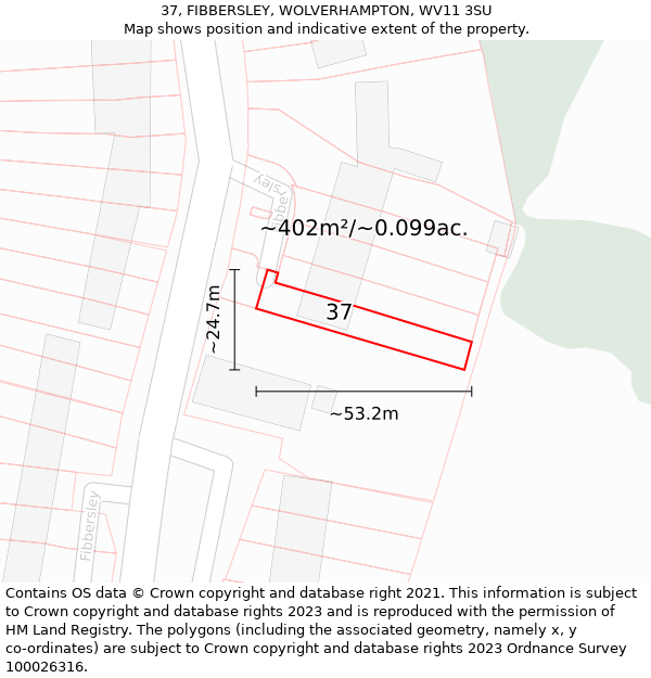 37, FIBBERSLEY, WOLVERHAMPTON, WV11 3SU: Plot and title map