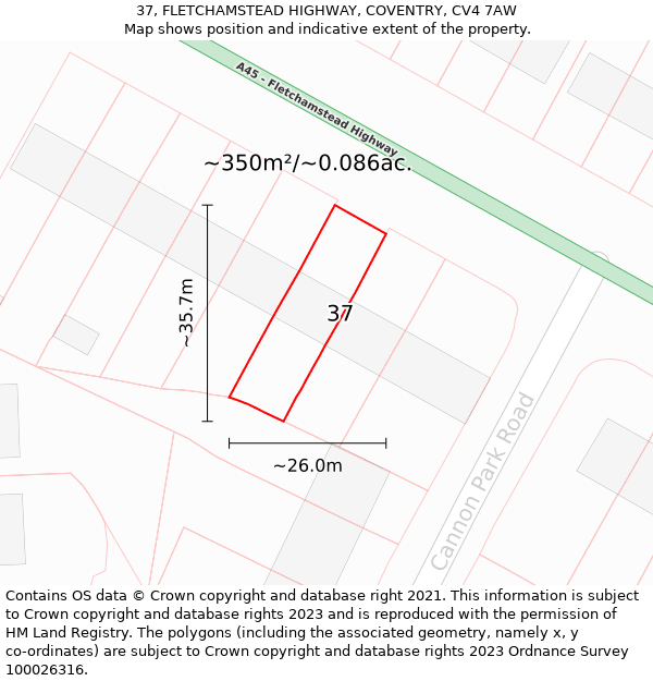 37, FLETCHAMSTEAD HIGHWAY, COVENTRY, CV4 7AW: Plot and title map