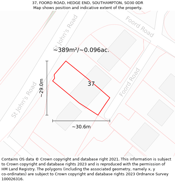 37, FOORD ROAD, HEDGE END, SOUTHAMPTON, SO30 0DR: Plot and title map