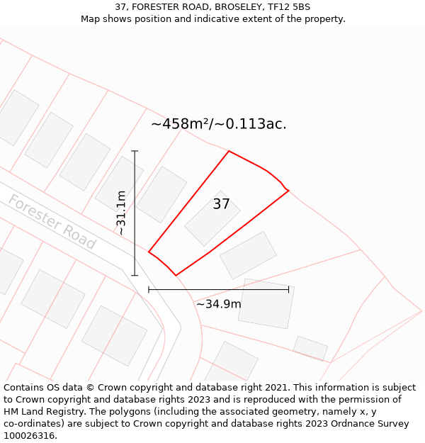 37, FORESTER ROAD, BROSELEY, TF12 5BS: Plot and title map