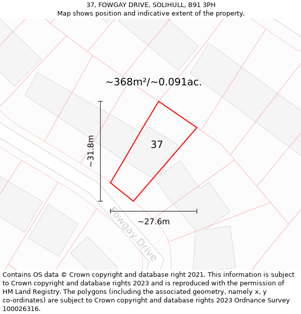37, FOWGAY DRIVE, SOLIHULL, B91 3PH: Plot and title map