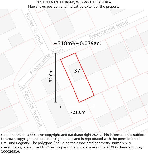 37, FREEMANTLE ROAD, WEYMOUTH, DT4 9EA: Plot and title map