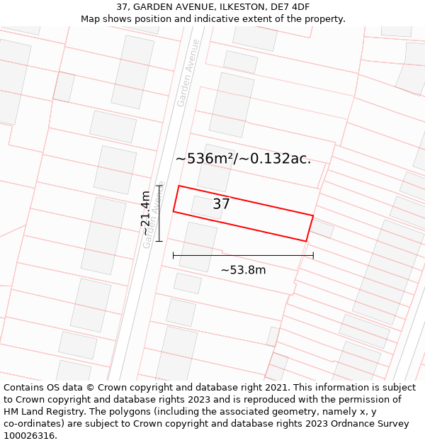 37, GARDEN AVENUE, ILKESTON, DE7 4DF: Plot and title map