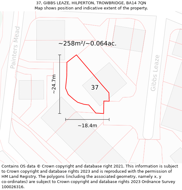 37, GIBBS LEAZE, HILPERTON, TROWBRIDGE, BA14 7QN: Plot and title map