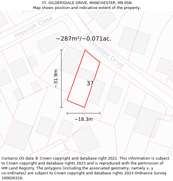 37, GILDERSDALE DRIVE, MANCHESTER, M9 0SN: Plot and title map