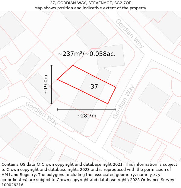 37, GORDIAN WAY, STEVENAGE, SG2 7QF: Plot and title map