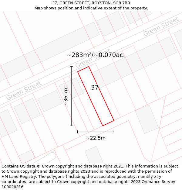 37, GREEN STREET, ROYSTON, SG8 7BB: Plot and title map