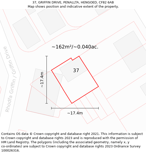 37, GRIFFIN DRIVE, PENALLTA, HENGOED, CF82 6AB: Plot and title map