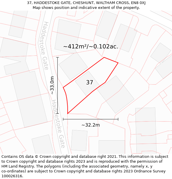 37, HADDESTOKE GATE, CHESHUNT, WALTHAM CROSS, EN8 0XJ: Plot and title map