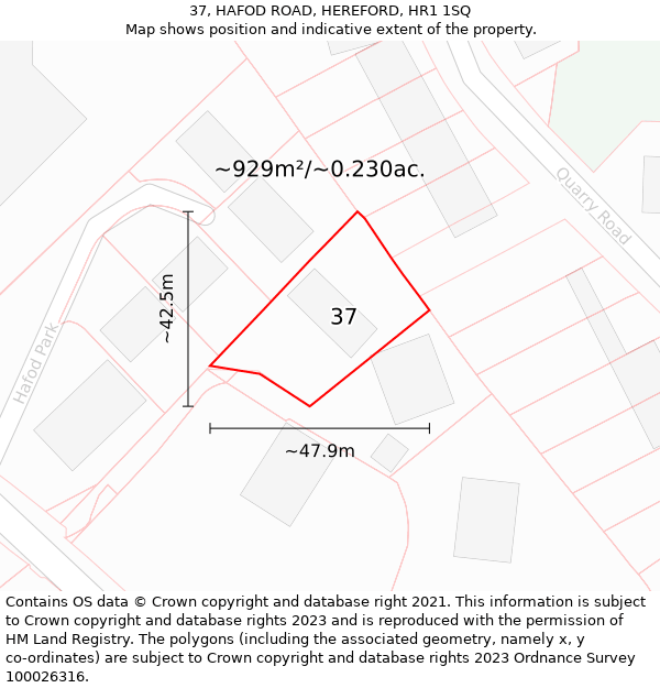 37, HAFOD ROAD, HEREFORD, HR1 1SQ: Plot and title map