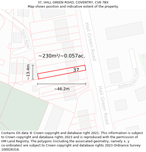 37, HALL GREEN ROAD, COVENTRY, CV6 7BX: Plot and title map