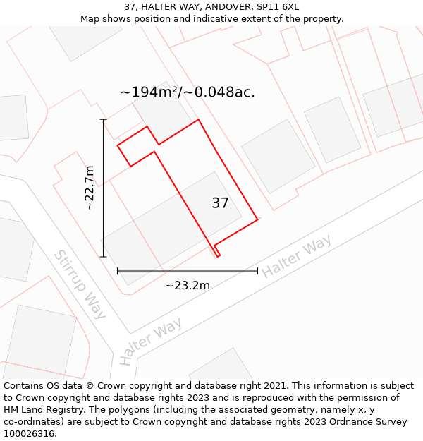 37, HALTER WAY, ANDOVER, SP11 6XL: Plot and title map