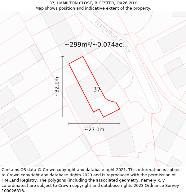 37, HAMILTON CLOSE, BICESTER, OX26 2HX: Plot and title map