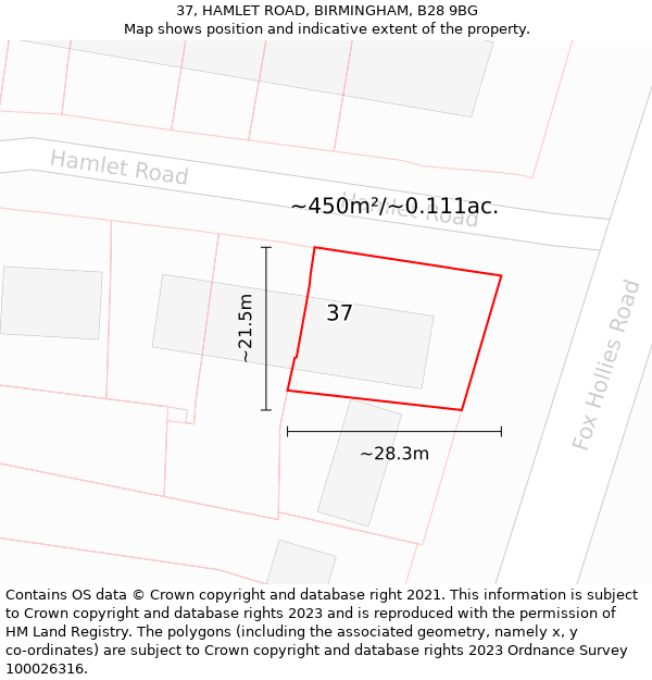 37, HAMLET ROAD, BIRMINGHAM, B28 9BG: Plot and title map