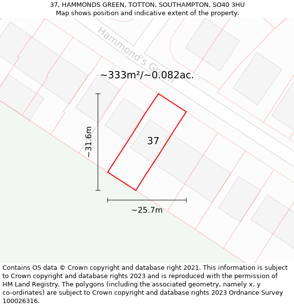 37, HAMMONDS GREEN, TOTTON, SOUTHAMPTON, SO40 3HU: Plot and title map