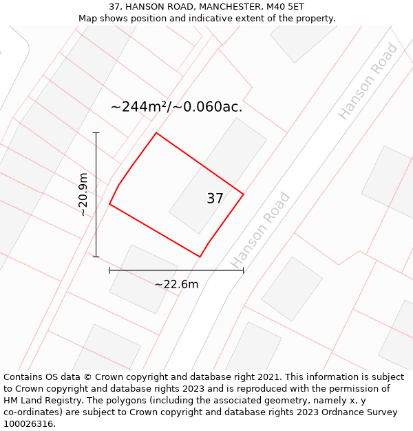 37, HANSON ROAD, MANCHESTER, M40 5ET: Plot and title map