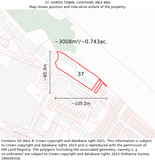 37, HARDS TOWN, CHATHAM, ME4 4ND: Plot and title map