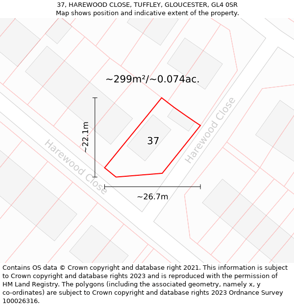 37, HAREWOOD CLOSE, TUFFLEY, GLOUCESTER, GL4 0SR: Plot and title map