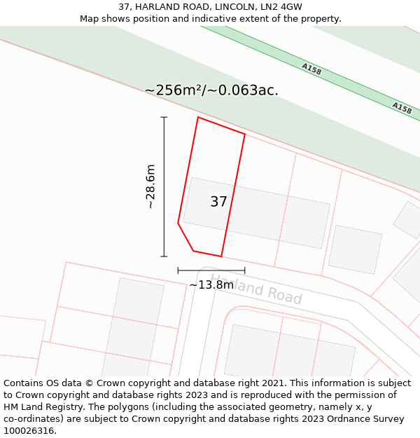 37, HARLAND ROAD, LINCOLN, LN2 4GW: Plot and title map