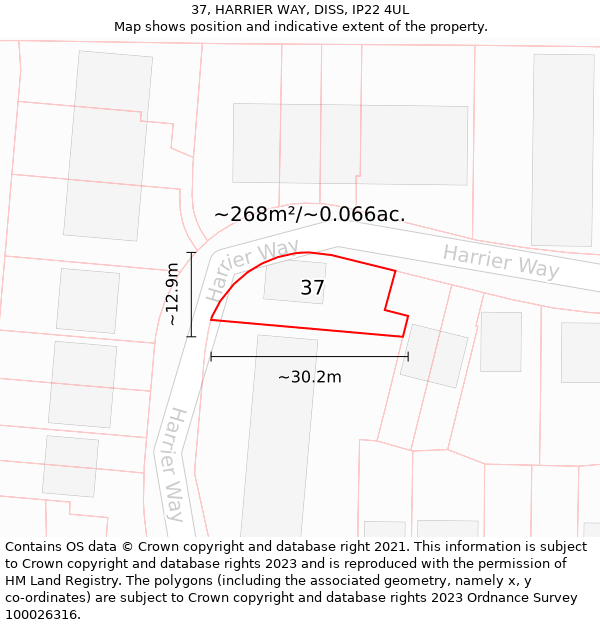 37, HARRIER WAY, DISS, IP22 4UL: Plot and title map