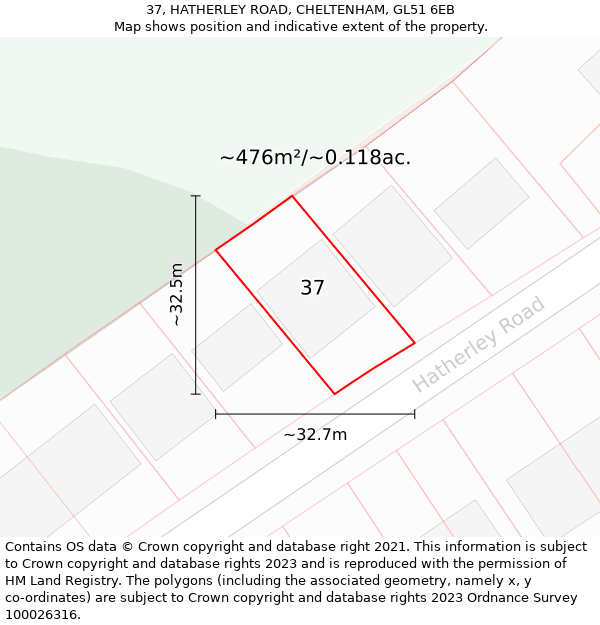 37, HATHERLEY ROAD, CHELTENHAM, GL51 6EB: Plot and title map