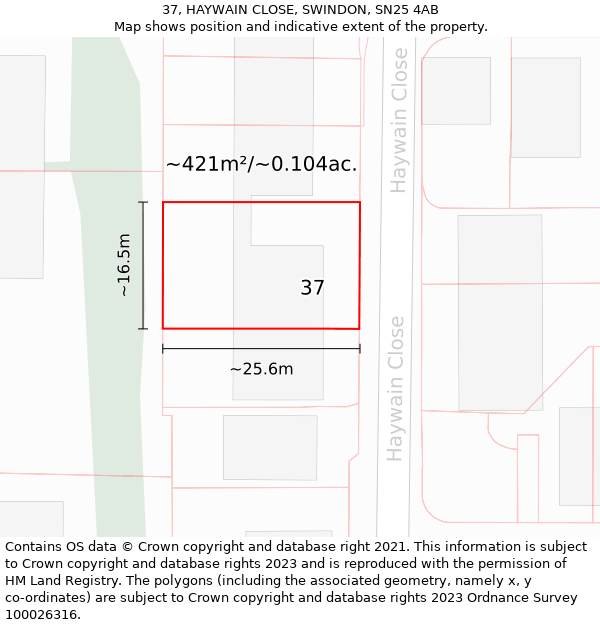 37, HAYWAIN CLOSE, SWINDON, SN25 4AB: Plot and title map