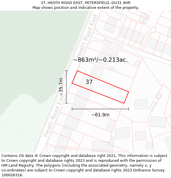 37, HEATH ROAD EAST, PETERSFIELD, GU31 4HR: Plot and title map