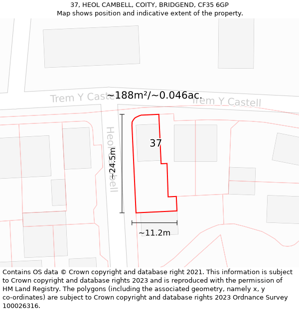 37, HEOL CAMBELL, COITY, BRIDGEND, CF35 6GP: Plot and title map