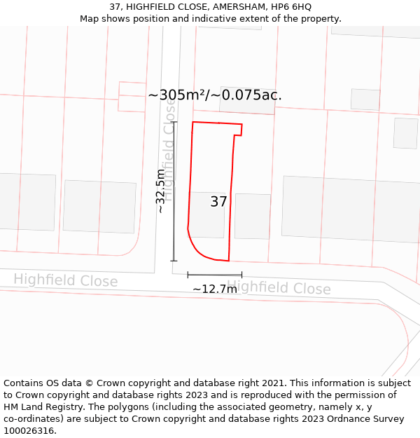 37, HIGHFIELD CLOSE, AMERSHAM, HP6 6HQ: Plot and title map