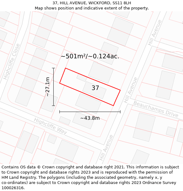 37, HILL AVENUE, WICKFORD, SS11 8LH: Plot and title map