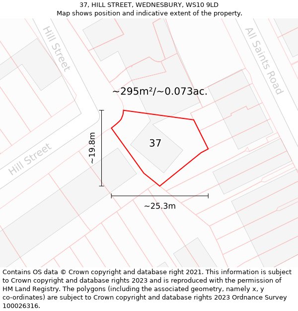 37, HILL STREET, WEDNESBURY, WS10 9LD: Plot and title map