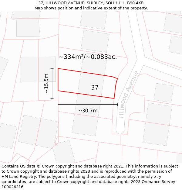 37, HILLWOOD AVENUE, SHIRLEY, SOLIHULL, B90 4XR: Plot and title map