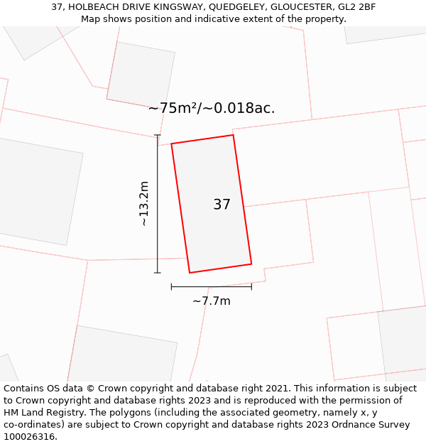 37, HOLBEACH DRIVE KINGSWAY, QUEDGELEY, GLOUCESTER, GL2 2BF: Plot and title map