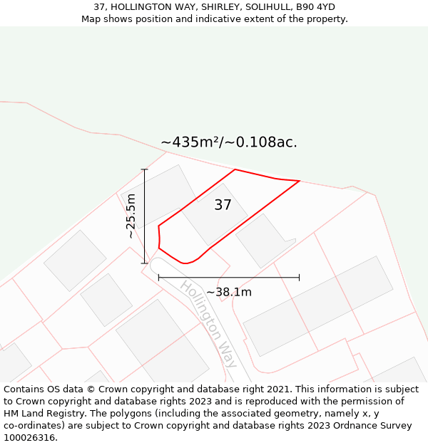 37, HOLLINGTON WAY, SHIRLEY, SOLIHULL, B90 4YD: Plot and title map