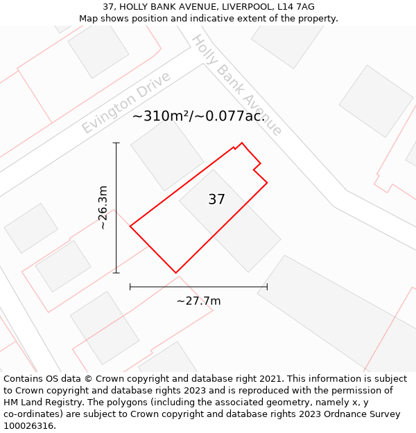 37, HOLLY BANK AVENUE, LIVERPOOL, L14 7AG: Plot and title map