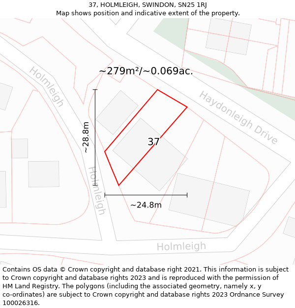 37, HOLMLEIGH, SWINDON, SN25 1RJ: Plot and title map