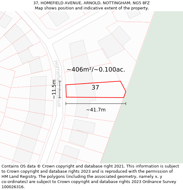 37, HOMEFIELD AVENUE, ARNOLD, NOTTINGHAM, NG5 8FZ: Plot and title map