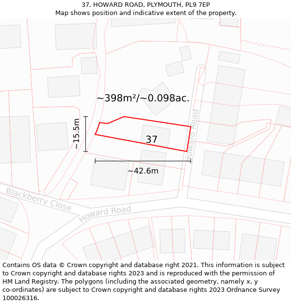 37, HOWARD ROAD, PLYMOUTH, PL9 7EP: Plot and title map