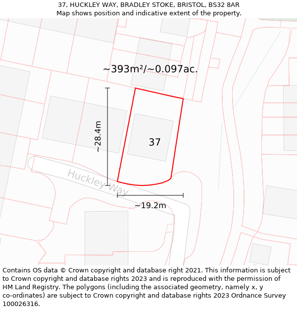 37, HUCKLEY WAY, BRADLEY STOKE, BRISTOL, BS32 8AR: Plot and title map