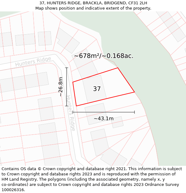 37, HUNTERS RIDGE, BRACKLA, BRIDGEND, CF31 2LH: Plot and title map