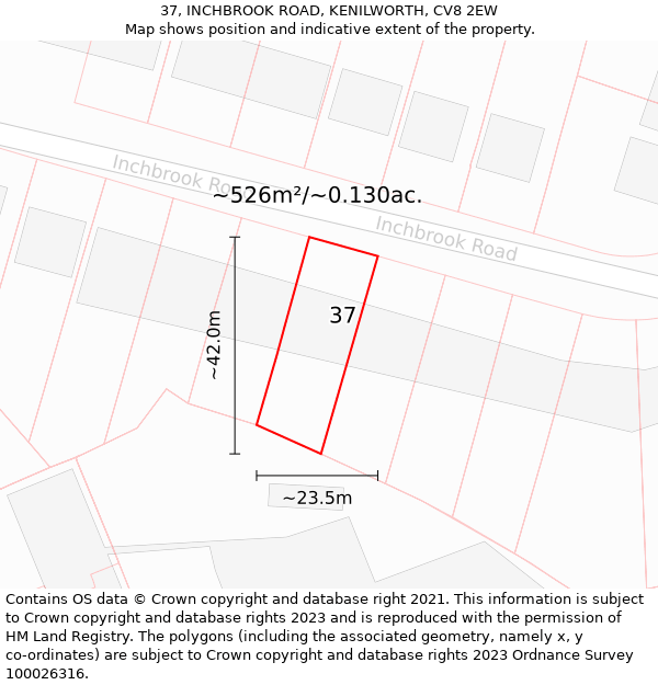 37, INCHBROOK ROAD, KENILWORTH, CV8 2EW: Plot and title map