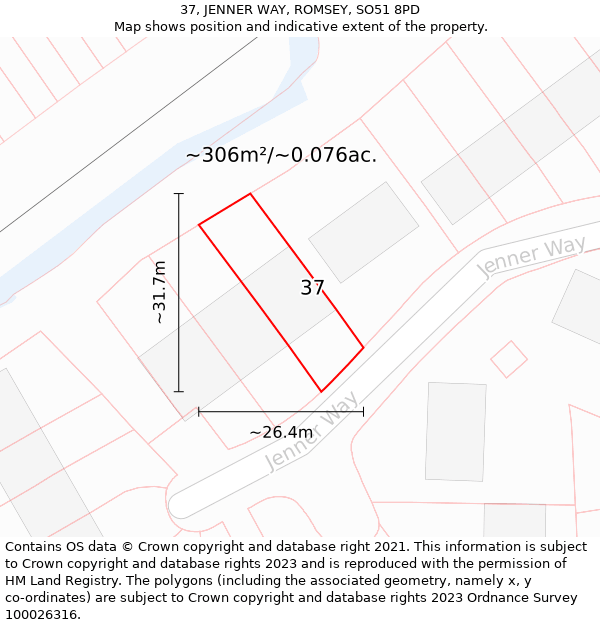 37, JENNER WAY, ROMSEY, SO51 8PD: Plot and title map