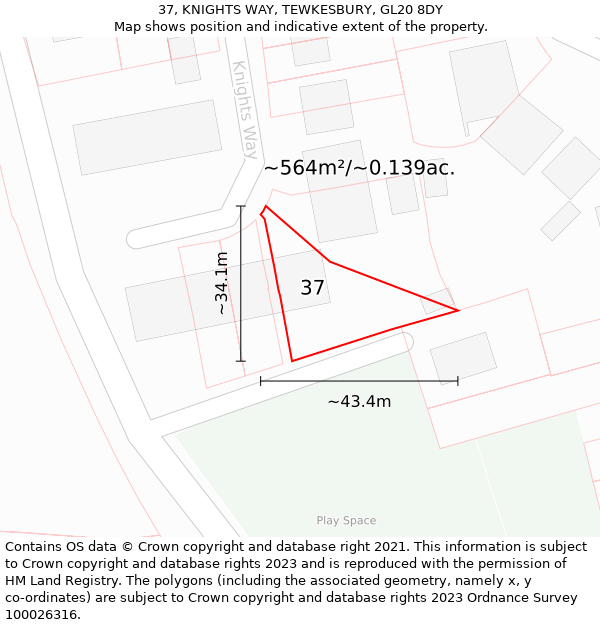 37, KNIGHTS WAY, TEWKESBURY, GL20 8DY: Plot and title map