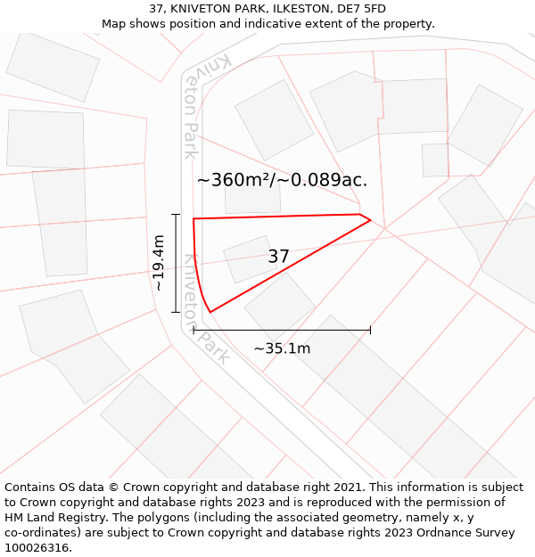 37, KNIVETON PARK, ILKESTON, DE7 5FD: Plot and title map