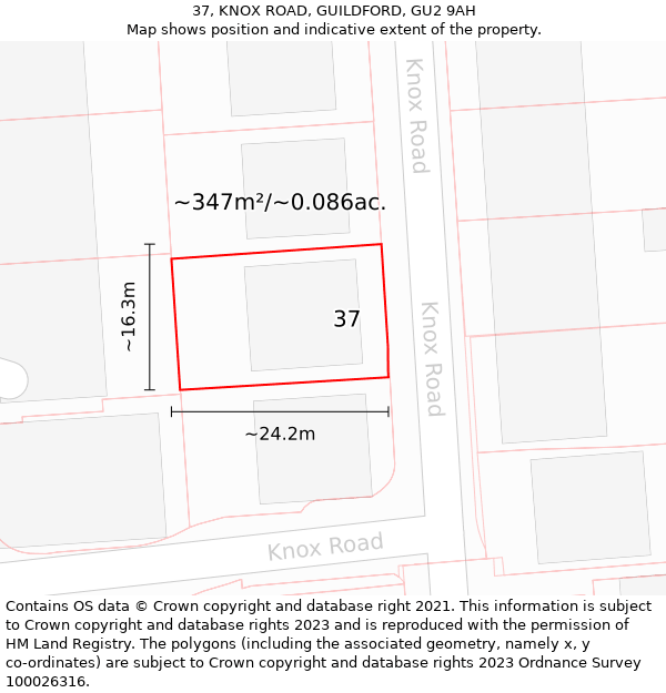 37, KNOX ROAD, GUILDFORD, GU2 9AH: Plot and title map