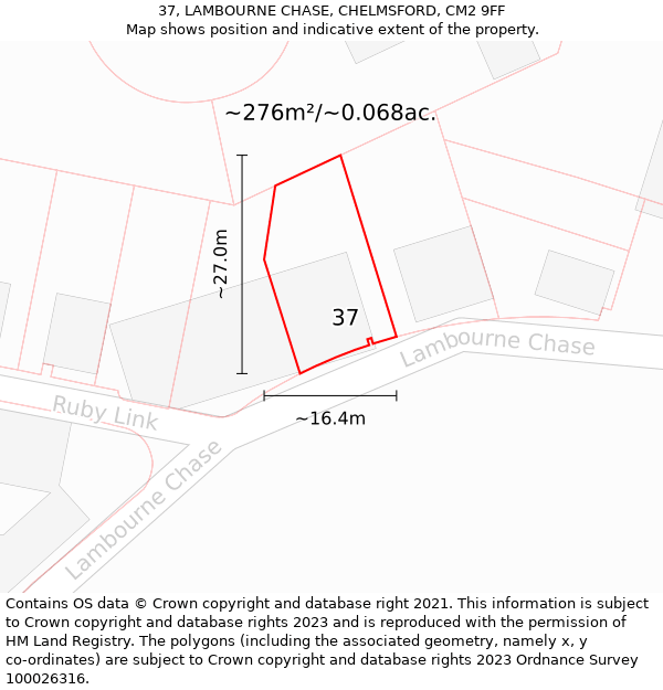 37, LAMBOURNE CHASE, CHELMSFORD, CM2 9FF: Plot and title map