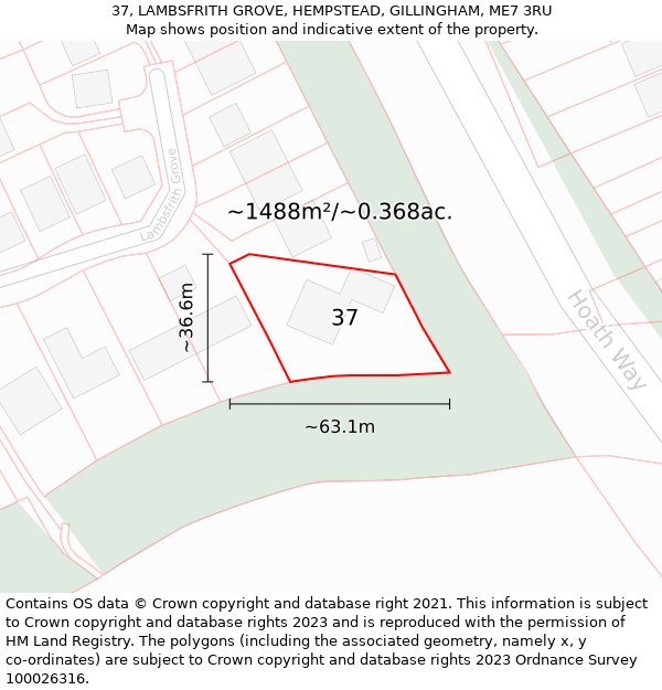 37, LAMBSFRITH GROVE, HEMPSTEAD, GILLINGHAM, ME7 3RU: Plot and title map