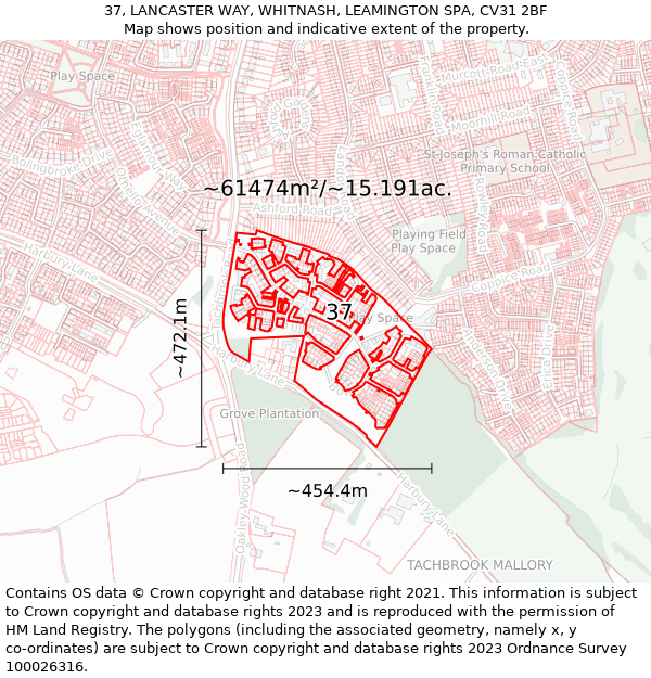 37, LANCASTER WAY, WHITNASH, LEAMINGTON SPA, CV31 2BF: Plot and title map