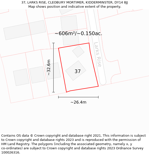 37, LARKS RISE, CLEOBURY MORTIMER, KIDDERMINSTER, DY14 8JJ: Plot and title map